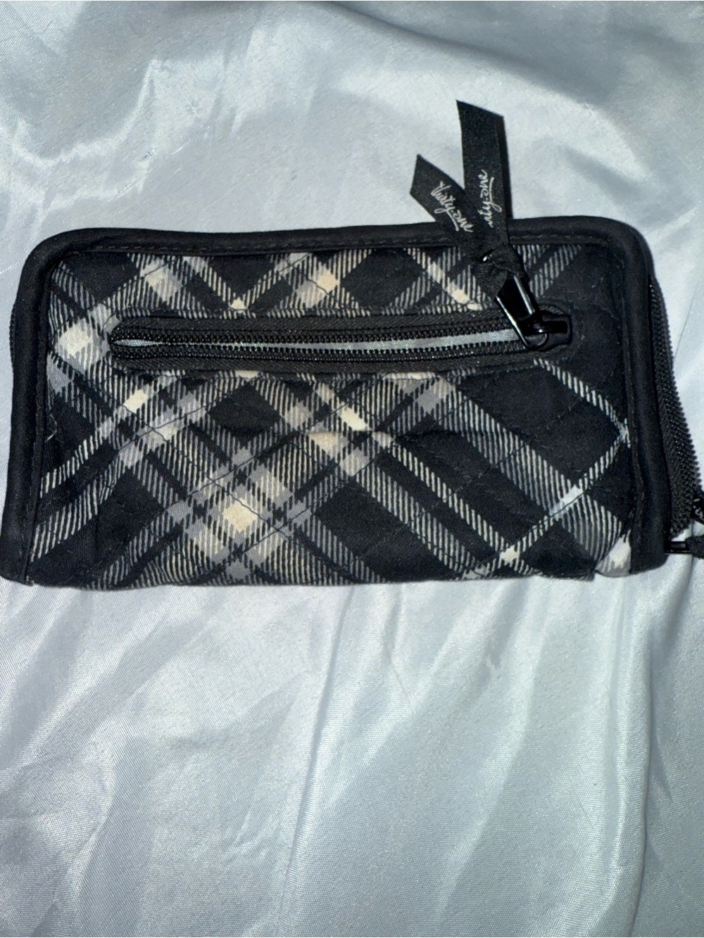 Thirty One Quilted Black Plaid Zip Around Travel Wallet